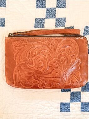 Patricia Nash Embossed Floral Leather Wristlet - Brown